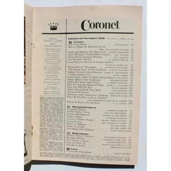 Vintage November 1950 Vol. 29 No. 1 Coronet Magazine 169 - Birth Control - Picture 2 of 3